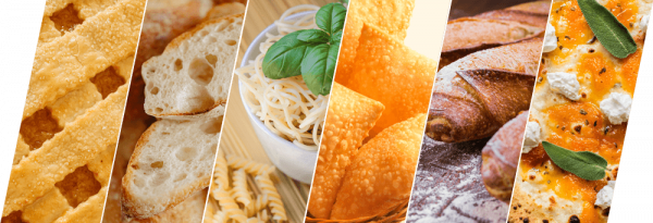 Pratos preparados com massas feitas com cilindro para massa